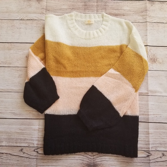 Colorblock Stripe Bell-Sleeve Sweater - Picture 2 of 5